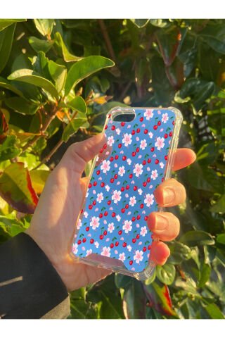 İphone SE 2020 Uyumlu Aynalı Kiraz Desenli Darbe Kamera Korumalı Silikon Telefon Kılıfı