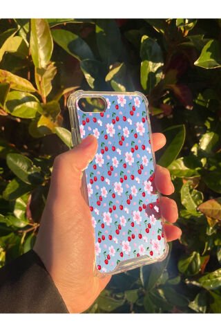 İphone SE 2020 Uyumlu Aynalı Kiraz Desenli Darbe Kamera Korumalı Silikon Telefon Kılıfı