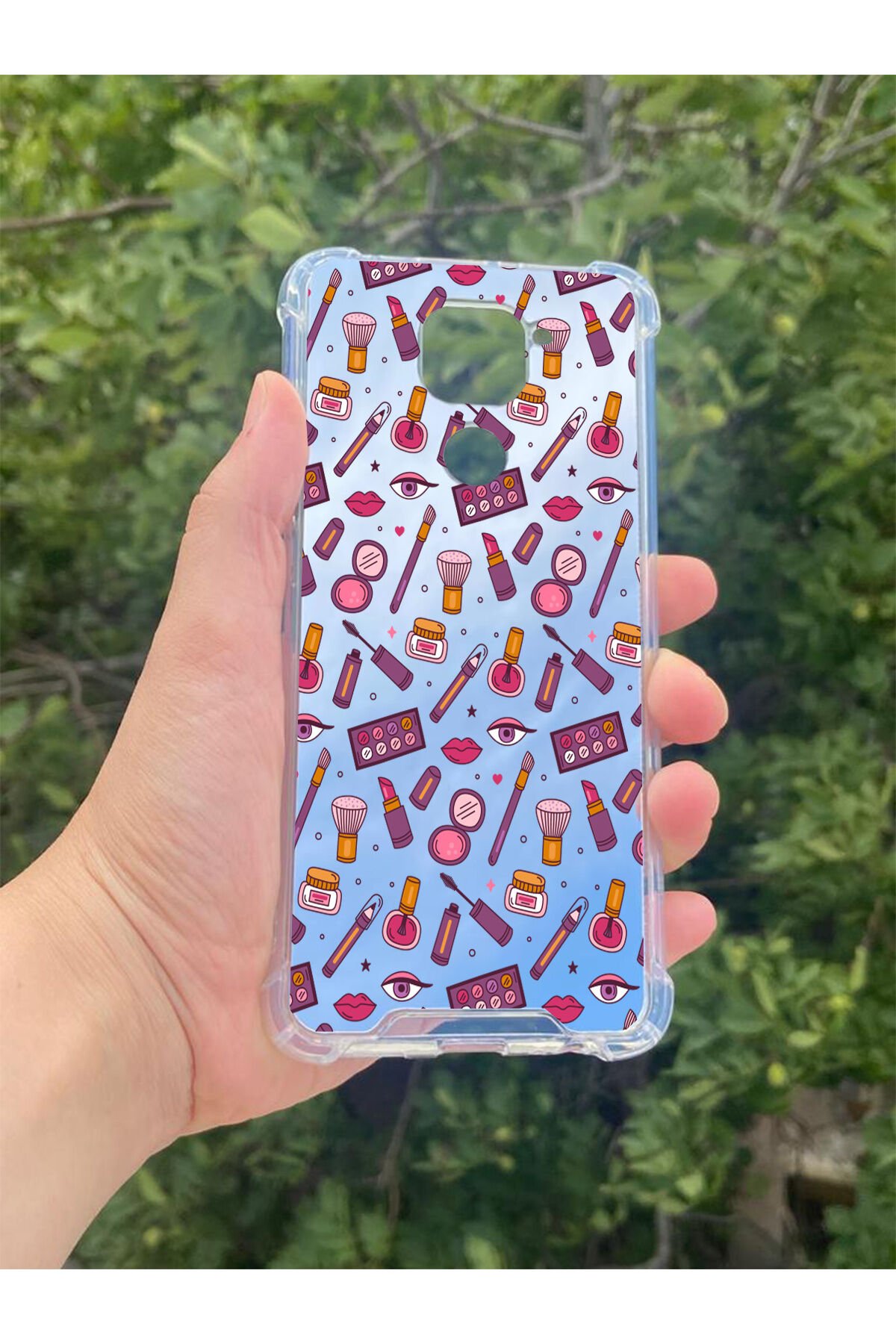 Xiaomi Redmi Note 9 Uyumlu Aynalı Makyaj Desenli Darbe Kamera Korumalı Silikon Telefon Kılıfı
