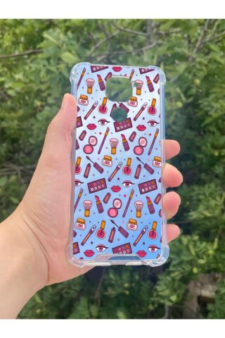 Xiaomi Redmi Note 9 Uyumlu Aynalı Makyaj Desenli Darbe Kamera Korumalı Silikon Telefon Kılıfı