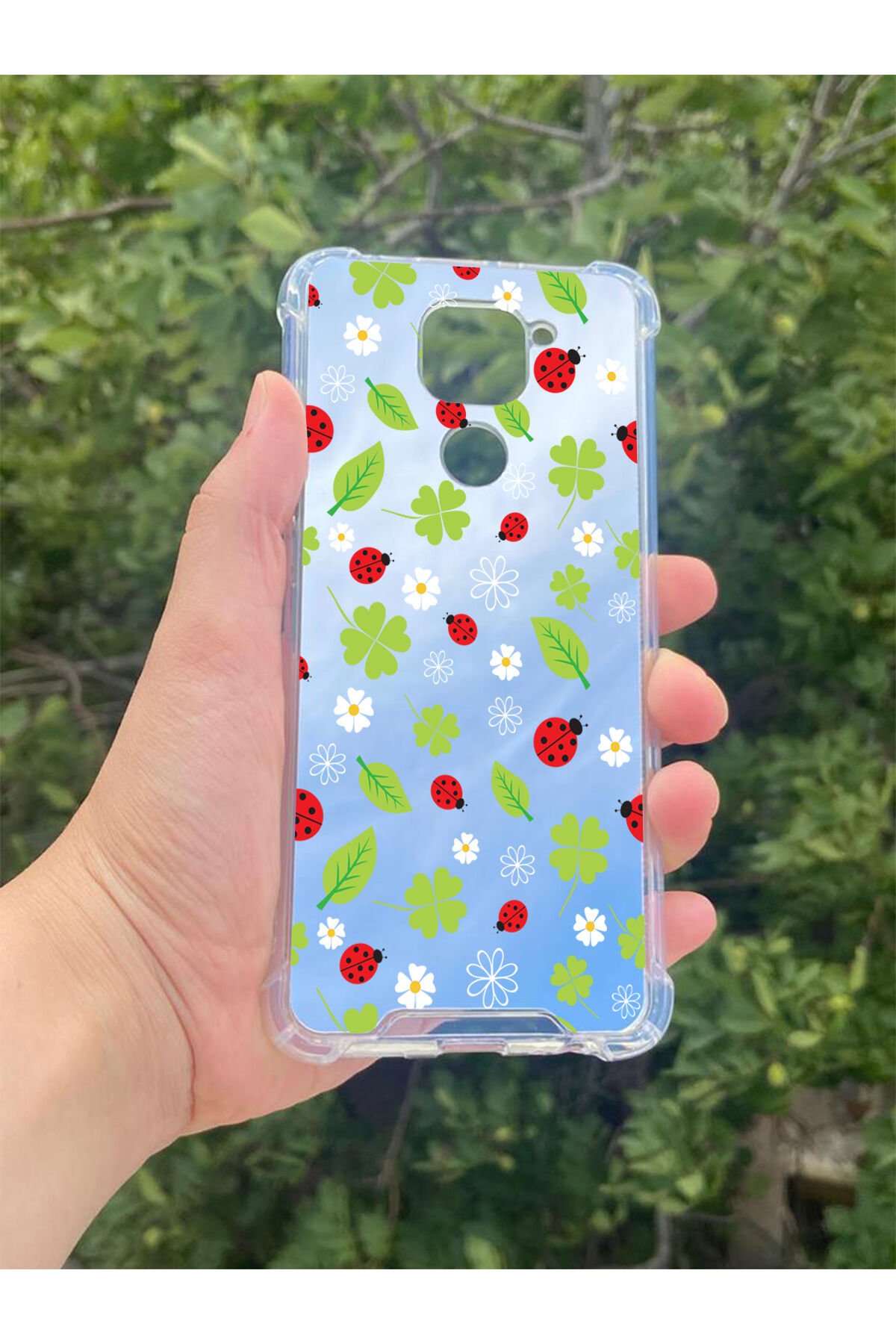 Xiaomi Redmi Note 9 Uyumlu Aynalı Yeşil Desenli Darbe Kamera Korumalı Silikon Telefon Kılıfı