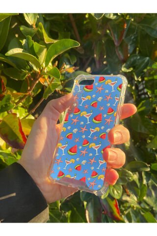 İphone SE 2020 Uyumlu Aynalı Karpuz Desenli Darbe Kamera Korumalı Silikon Telefon Kılıfı