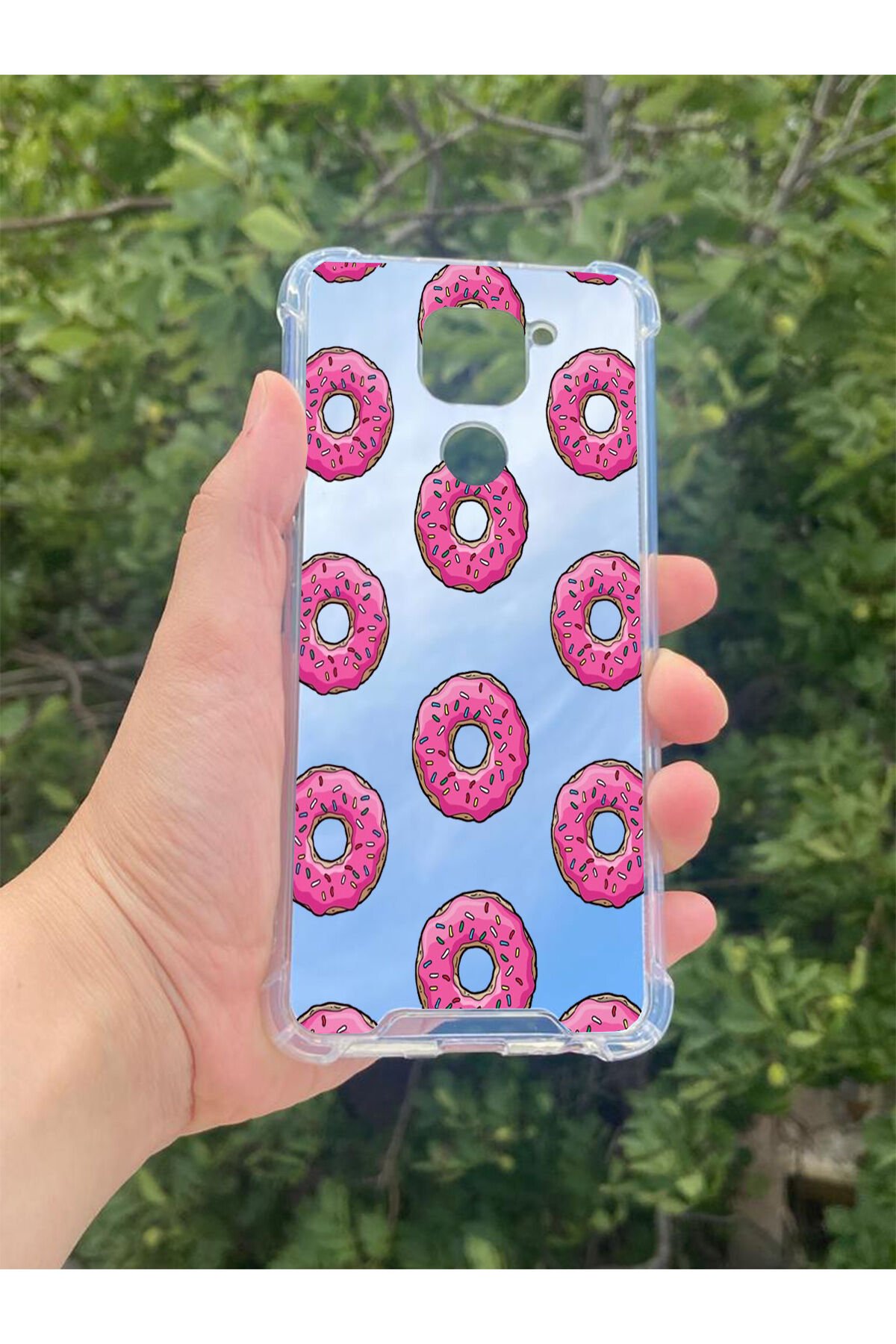 Xiaomi Redmi Note 9 Uyumlu Aynalı Pembe Donut Desenli Darbe Kamera Korumalı Silikon Telefon Kılıfı