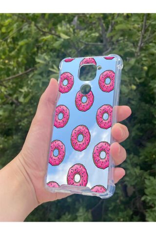 Xiaomi Redmi Note 9 Uyumlu Aynalı Pembe Donut Desenli Darbe Kamera Korumalı Silikon Telefon Kılıfı