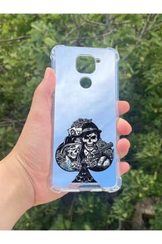 Xiaomi Redmi Note 9 Uyumlu Aynalı Siyah Desenli Darbe Kamera Korumalı Silikon Telefon Kılıfı