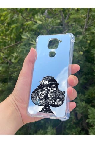 Xiaomi Redmi Note 9 Uyumlu Aynalı Siyah Desenli Darbe Kamera Korumalı Silikon Telefon Kılıfı