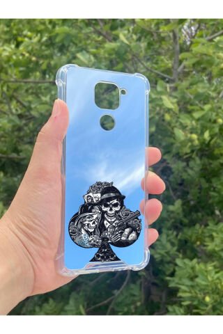 Xiaomi Redmi Note 9 Uyumlu Aynalı Siyah Desenli Darbe Kamera Korumalı Silikon Telefon Kılıfı