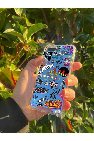 İphone SE 2020 Uyumlu Aynalı Adidas Desenli Darbe Kamera Korumalı Silikon Telefon Kılıfı