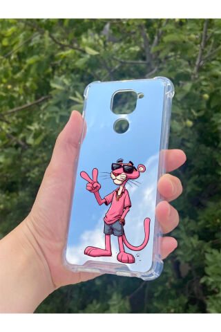 Xiaomi Redmi Note 9 Uyumlu Aynalı Pembe Panter Desenli Darbe Kamera Korumalı Silikon Telefon Kılıfı