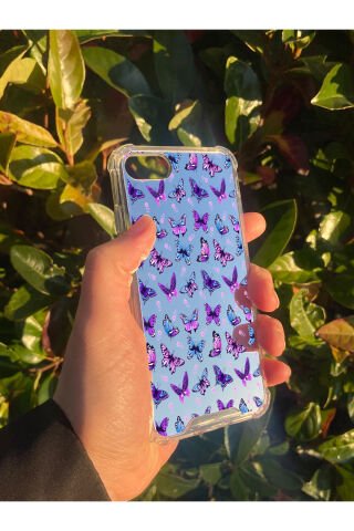 İphone SE 2020 Uyumlu Aynalı Kelebek Desenli Darbe Kamera Korumalı Silikon Telefon Kılıfı