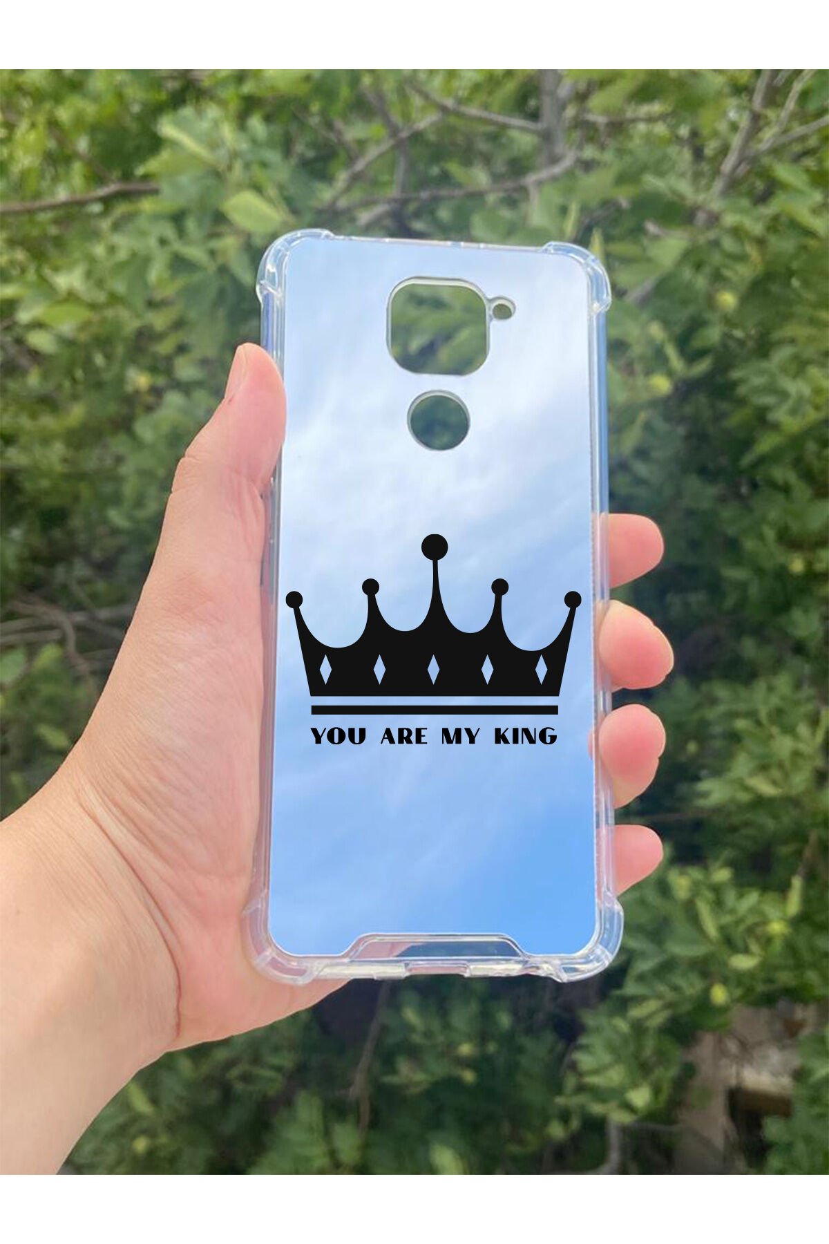 Xiaomi Redmi Note 9 Uyumlu Aynalı Kral Taçı Desenli Darbe Kamera Korumalı Silikon Telefon Kılıfı