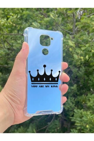 Xiaomi Redmi Note 9 Uyumlu Aynalı Kral Taçı Desenli Darbe Kamera Korumalı Silikon Telefon Kılıfı
