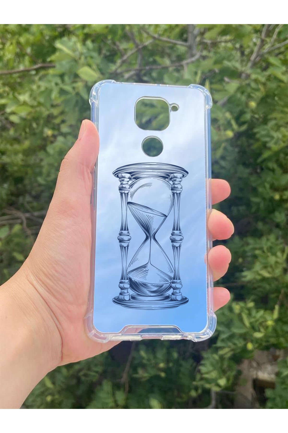 Xiaomi Redmi Note 9 Uyumlu Aynalı Kum Saati Desenli Darbe Kamera Korumalı Silikon Telefon Kılıfı