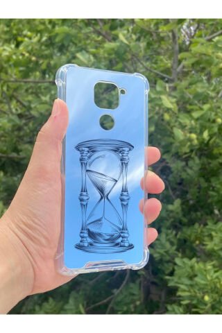 Xiaomi Redmi Note 9 Uyumlu Aynalı Kum Saati Desenli Darbe Kamera Korumalı Silikon Telefon Kılıfı