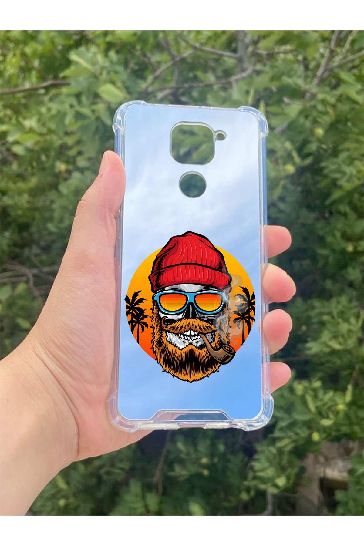 Xiaomi Redmi Note 9 Uyumlu Aynalı Kuru Kafa Desenli Darbe Kamera Korumalı Silikon Telefon Kılıfı