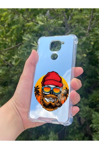 Xiaomi Redmi Note 9 Uyumlu Aynalı Kuru Kafa Desenli Darbe Kamera Korumalı Silikon Telefon Kılıfı