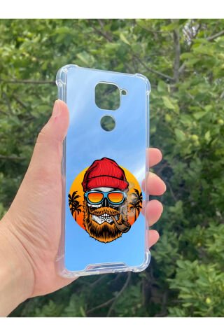 Xiaomi Redmi Note 9 Uyumlu Aynalı Kuru Kafa Desenli Darbe Kamera Korumalı Silikon Telefon Kılıfı