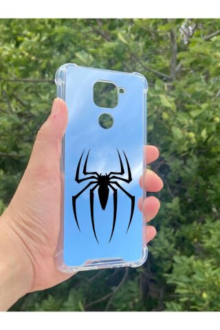 Xiaomi Redmi Note 9 Uyumlu Aynalı Spider Desenli Darbe Kamera Korumalı Silikon Telefon Kılıfı