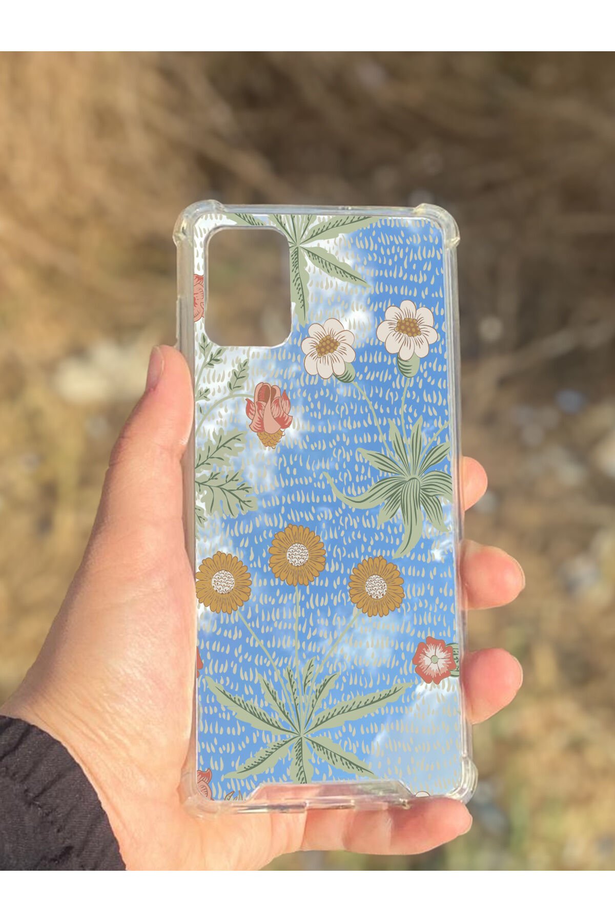 Samsung Galaxy A71 Uyumlu Aynalı Çiçek Desenli Darbe Kamera Korumalı Silikon Telefon Kılıfı