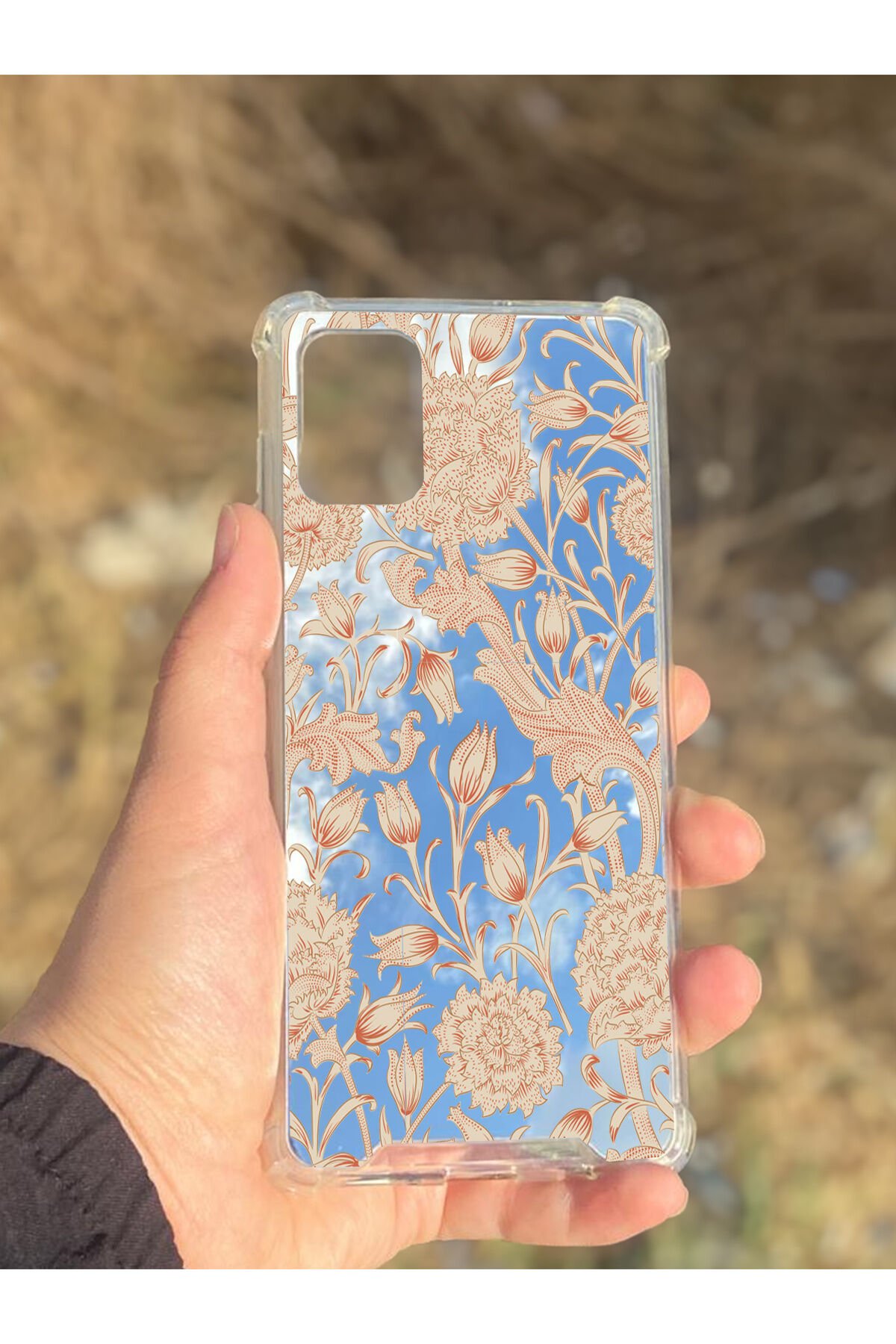 Samsung Galaxy A71 Uyumlu Aynalı Lale Desenli Darbe Kamera Korumalı Silikon Telefon Kılıfı