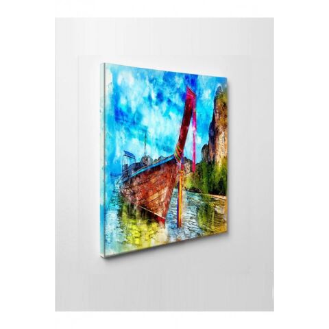Kanvas Tablo Kayık Yağlı Boya Tarzı Led Işıklı - 70 x 100 cm