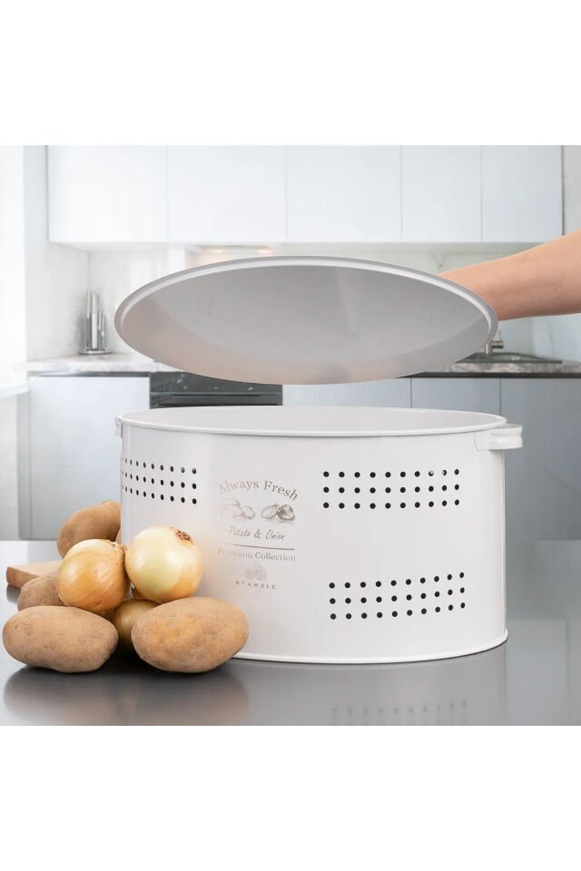 Lüx Bölmeli Metal Patates Soğanlık 6 Lt Sebzelik Saklama Kabı Ve Kovası