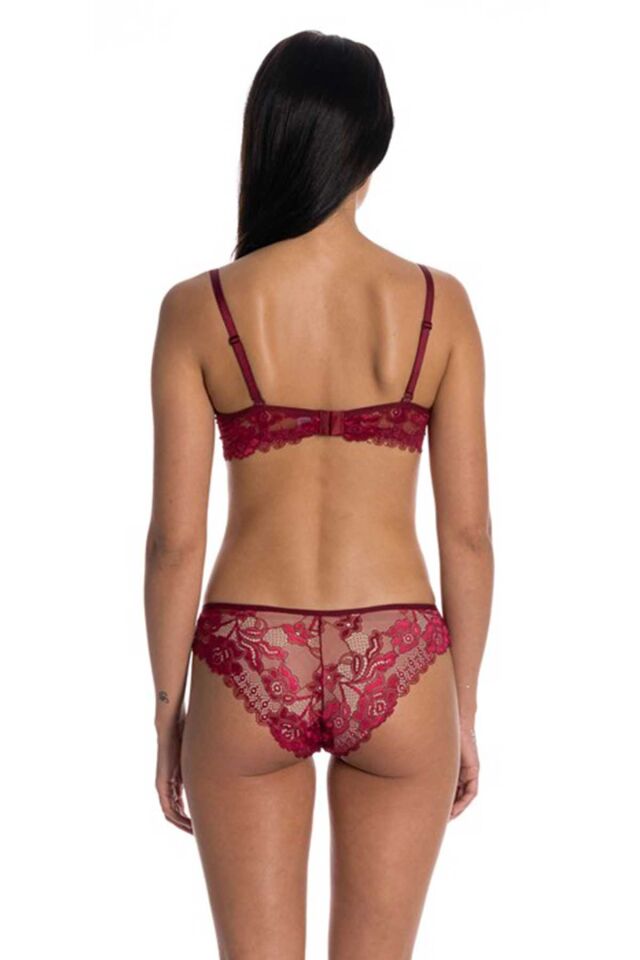 Dolgusuz Full Dantelli Sütyen Takımı Bordo