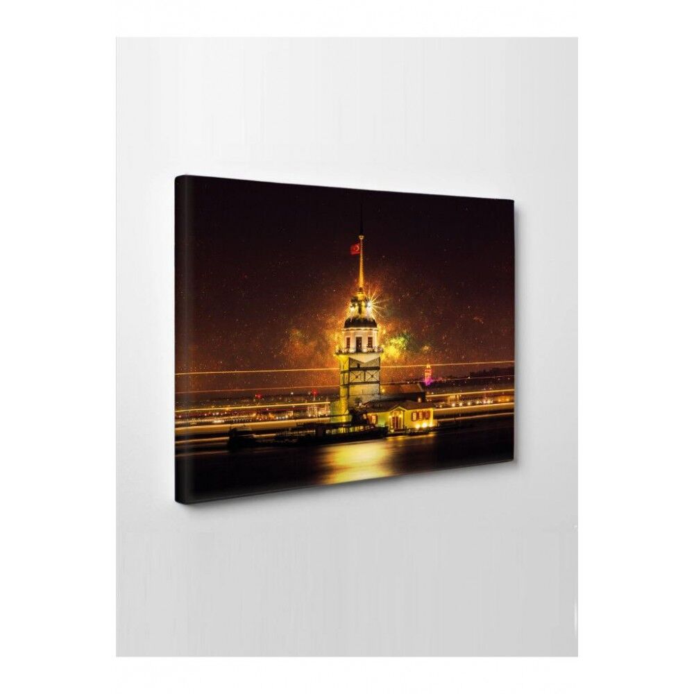 Kanvas Tablo Kız Kulesi Gece Görünüm Su Led Işıklı - 70 x 100 cm