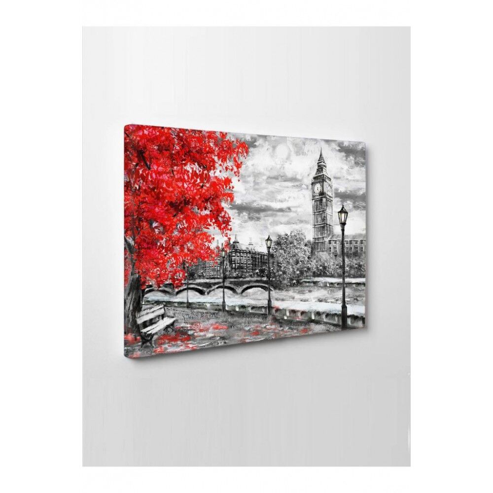 Kanvas Tablo Nostaljik Kırmızı Ağaç Led Işıklı - 70 x 100 cm