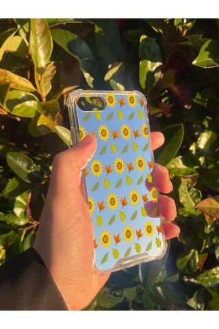 İphone SE Uyumlu Aynalı Ay Çiçeği Desenli Darbe Kamera Korumalı Silikon Telefon Kılıfı