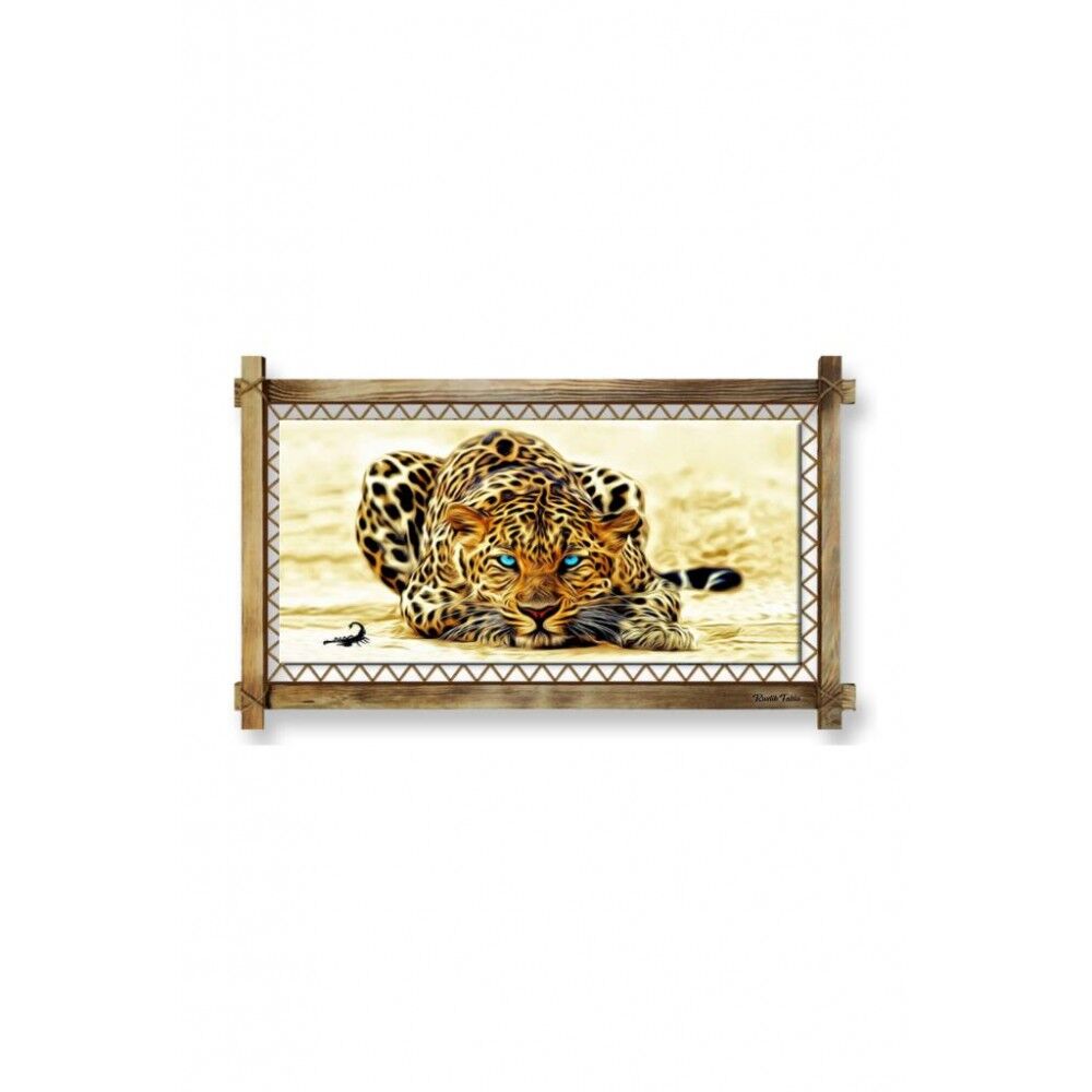 Kanvas Leopar Led Işıklı Rustik Tablo