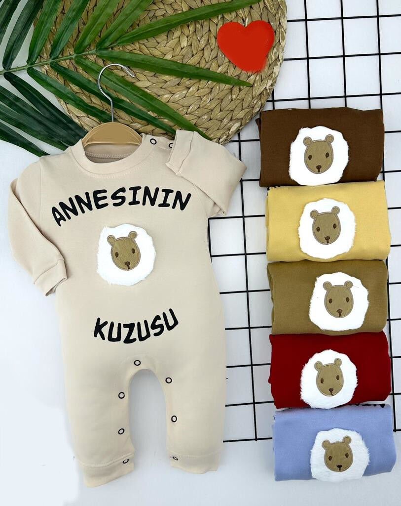 3-6-9-12 Ay Annesinin Kuzusu Baskılı Uzun Kollu Kız Erkek Bebek Tulumu