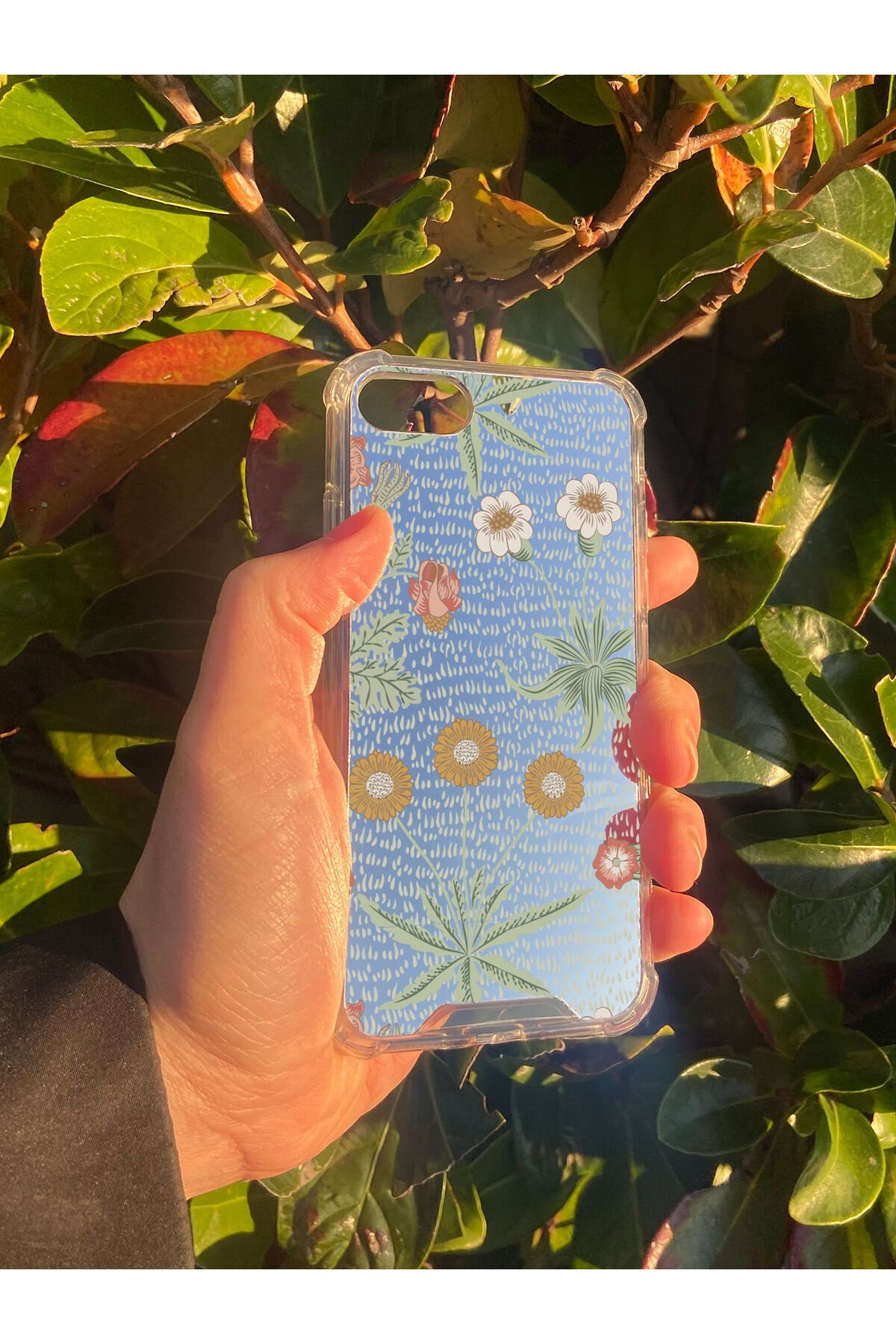 İphone SE Uyumlu Aynalı Çiçek Desenli Darbe Kamera Korumalı Silikon Telefon Kılıfı