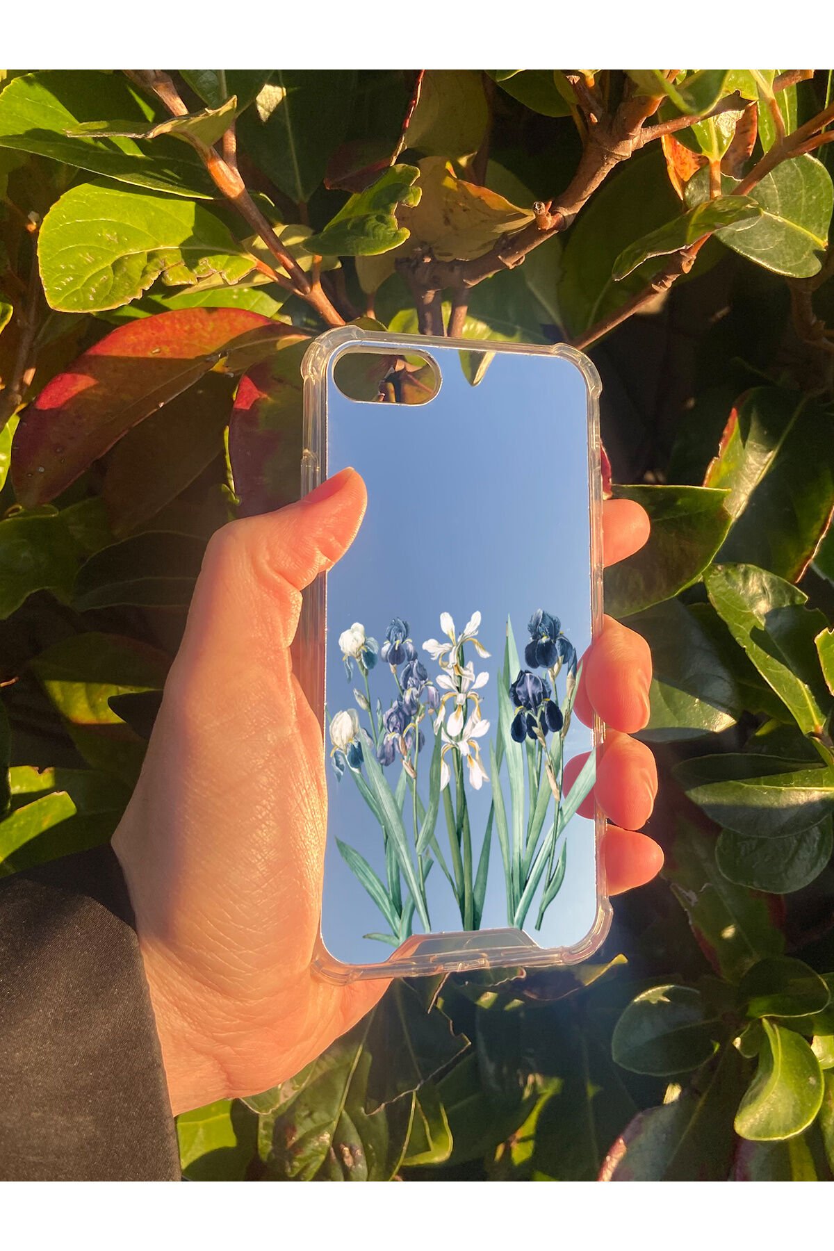 İphone SE Uyumlu Aynalı Mavi Beyaz Desenli Darbe Kamera Korumalı Silikon Telefon Kılıfı