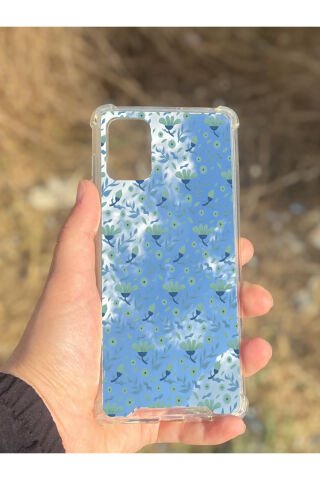 Samsung Galaxy A71 Uyumlu Aynalı Mor Çiçek Desenli Darbe Kamera Korumalı Silikon Telefon Kılıfı