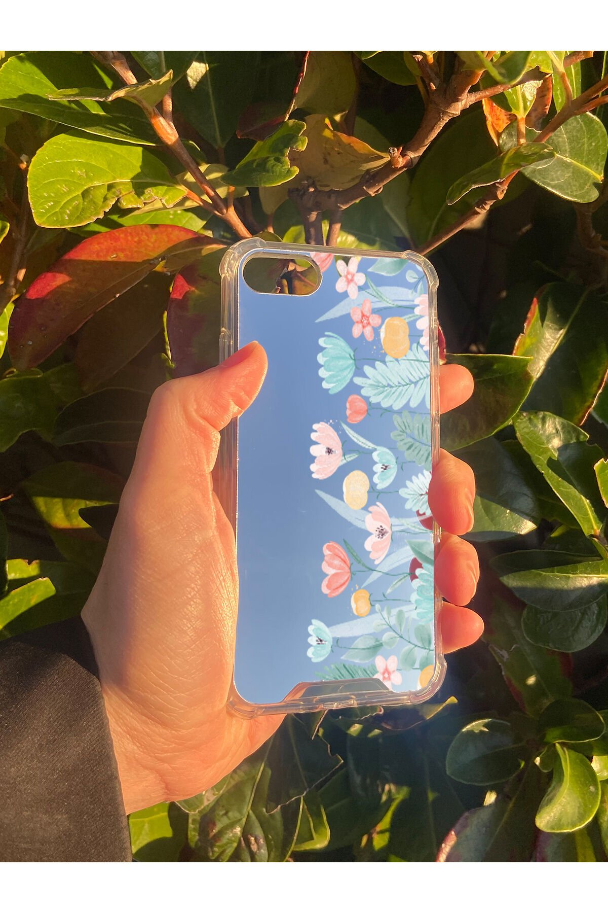 İphone SE Uyumlu Aynalı Renkli Desenli Darbe Kamera Korumalı Silikon Telefon Kılıfı