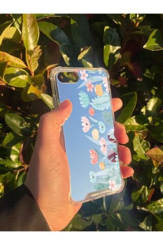 İphone SE Uyumlu Aynalı Renkli Desenli Darbe Kamera Korumalı Silikon Telefon Kılıfı