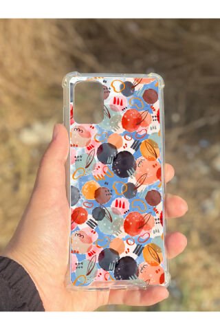 Samsung Galaxy A71 Uyumlu Aynalı Renkli Daire Desenli Darbe Kamera Korumalı Silikon Telefon Kılıfı
