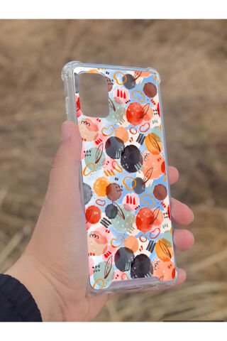 Samsung Galaxy A71 Uyumlu Aynalı Renkli Daire Desenli Darbe Kamera Korumalı Silikon Telefon Kılıfı