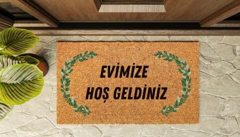 Kapı Önü Paspası Özel Tasarım Koko Model Evimize Hoşgeldiniz Yaprak Şerit PK-1536
