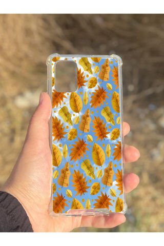 Samsung Galaxy A71 Uyumlu Aynalı Kahve Yaprak Desenli Darbe Kamera Korumalı Silikon Telefon Kılıfı