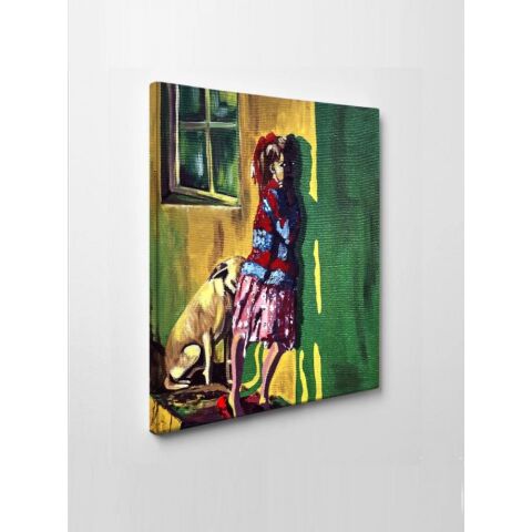 Kanvas Tablo Sanatsal Kız Ve Köpek Led Işıklı - 70 x 100 cm