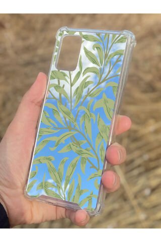 Samsung Galaxy A71 Uyumlu Aynalı Yeşil Yaprak Desenli Darbe Kamera Korumalı Silikon Telefon Kılıfı