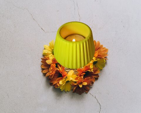 Aurora Işıltısı Dekoratif Mumluk Tekli Sarı 7x6 cm
