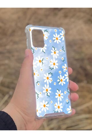 Samsung Galaxy A71 Uyumlu Aynalı Papatya Desenli Darbe Kamera Korumalı Silikon Telefon Kılıfı