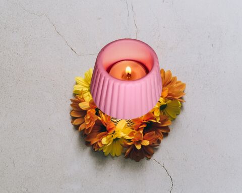 Aurora Işıltısı Dekoratif Mumluk Tekli Şeker Pembesi 7x6 cm