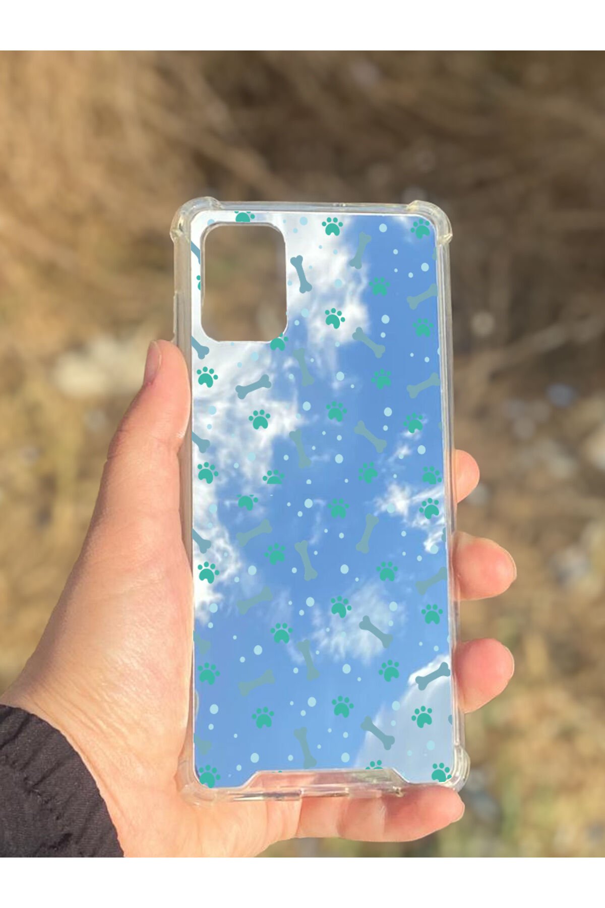 Samsung Galaxy A71 Uyumlu Aynalı Pati Kemik Desenli Darbe Kamera Korumalı Silikon Telefon Kılıfı