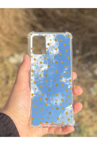 Samsung Galaxy A71 Uyumlu Aynalı Yıldız Desenli Darbe Kamera Korumalı Silikon Telefon Kılıfı