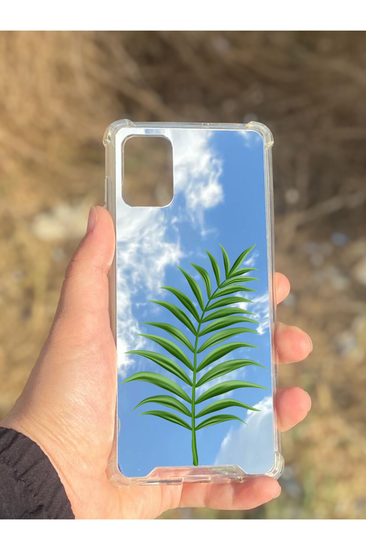 Samsung Galaxy A71 Uyumlu Aynalı Yaprak Desenli Darbe Kamera Korumalı Silikon Telefon Kılıfı