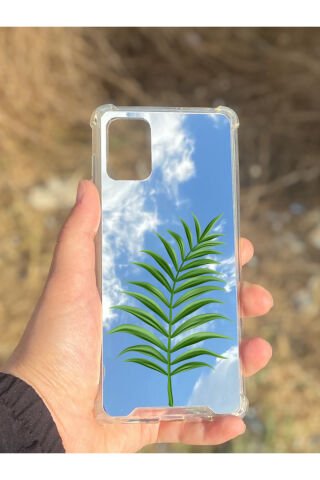 Samsung Galaxy A71 Uyumlu Aynalı Yaprak Desenli Darbe Kamera Korumalı Silikon Telefon Kılıfı